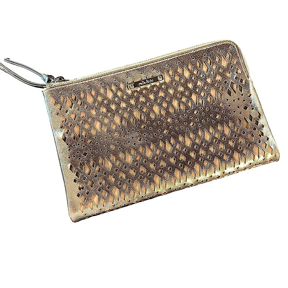 Stella & Dot Laser Cut Clutch Bag Wallet Double Hello Gorgeous Gold Pink